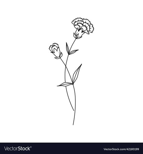 Carnation Drawing, January Birth Month Flower, Carnation Flower Tattoo, Carnation Tattoo, Basic Tattoos, January Birth Flowers, Dibujos Tattoo, Flower Wrist Tattoos, Bouquet Tattoo