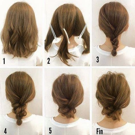 Simple Messy Updo For Medium Hair Tutorial Easy Chignon, Hair Step By Step, Sanggul Modern, Easy Updos For Medium Hair, Easy Updo, Fesyen Rambut, Messy Updo, Easy Hair Updos, Up Dos For Medium Hair