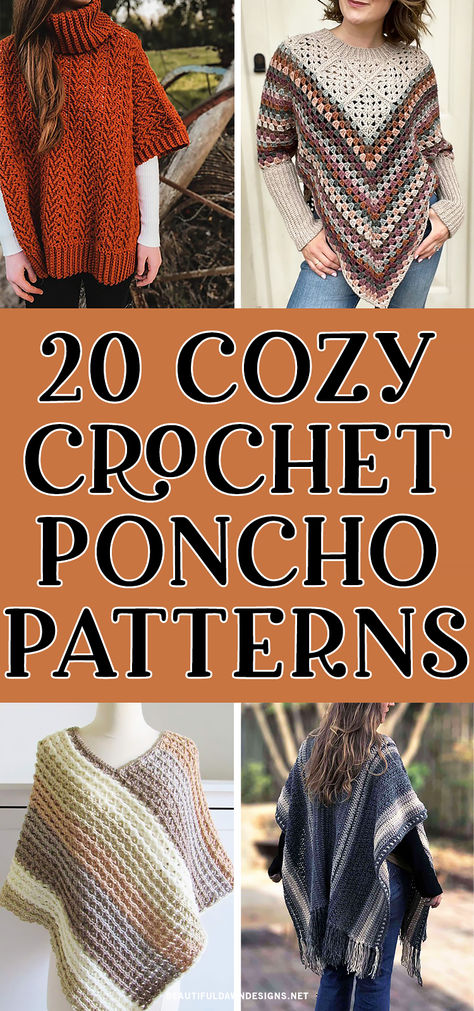 You'll love these free cozy crochet poncho patterns. From crochet shawls or granny square ponchos, I've got you covered. Hooded poncho pattern, turtleneck poncho pattern and more. Crochet Swancho Pattern, Crochet Sweater Shawl, Crochet Open Front Poncho Free Pattern, Crochet Winter Poncho, Crochet Granny Square Shawl Pattern Free, Crochet Hooded Shawl Pattern Free, Cosplay Crochet Patterns, Hooded Shawl Crochet Pattern Free, Hooded Poncho Crochet Pattern Free