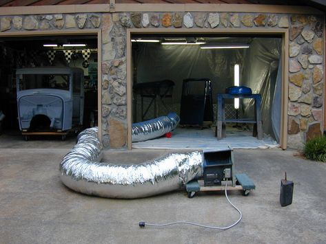 Garage paint booth. A few questions concerning the design and safety | Hot Rod Forum Automotive Paint Booths, Diy Paint Booth, Auto Body Tools, Car Paint Repair, Garage Paint, Auto Body Work, Trucks Chevy, Car Paint Jobs, Homemade Paint