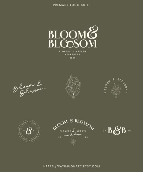 Modern Floral Logo Design for Small Business Elegant Branding Kit for Florists Premade Flower Logo Suite - Etsy UK - #logo #logodesign #elegantlogo Flower Brand Identity, Nature Logos, Florist Brand, Floral Branding, Logo Suite, Business Elegant, Business Fonts, Identity Design Inspiration, Florist Logo