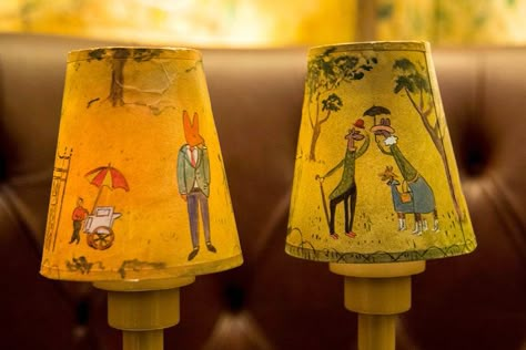 Painted Lamp Shades, Bemelmans Bar, Hand Painted Lamp, Painted Lamp, Ludwig Bemelmans, Painting Lamp Shades, Painting Lamps, The Lobby, Silver Flatware