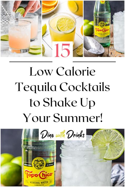 Collage of 4 low calorie tequila cocktails. Beach Drinks Alcohol, Low Calorie Liquor, Low Calorie Tequila Drinks, Low Calorie Mixed Drinks, Cocktails With Tequila, Tequila Cocktails Easy, Best Tequila Drinks, Low Calorie Cocktails Recipes, Low Calorie Alcohol