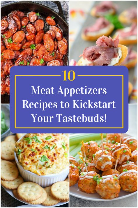 Collage of 4 meat appetizers recipes. Meat Appetizer Recipes, Meat Finger Foods, Party Food Meat, Meaty Appetizers, Horderves Appetizers, Beef Appetizers, Savory Bites, Hot Appetizers, Party Sandwiches