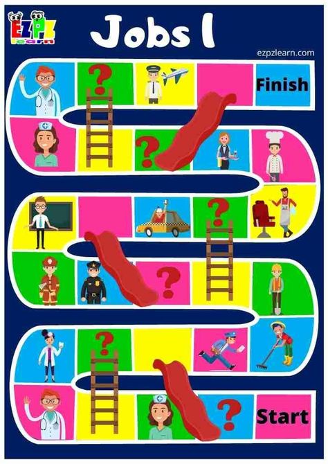 Free Printable Slides And Ladders Game Topic Jobs For Kids ESL Resource For Teachers Primary School Games, English Games For Kids, Body Parts For Kids, Classroom Job Chart, Body Parts Preschool, Ladders Game, Printable Games For Kids, English Activities For Kids, Kindergarten Games