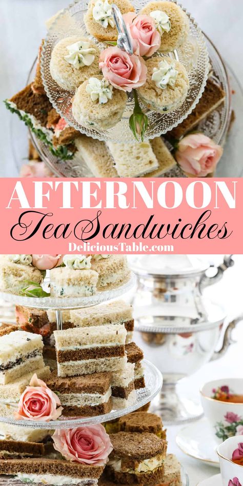 Elegant, dainty, crustless tea sandwiches are quintessential pinkies-up party food for a beautiful light lunch garden party, a bridal shower, or a Mother’s Day brunch. We cover everything from bread choices to filling options, the best ways to make tea sandwiches ahead, and how to create incredible savory flavors. Choose from over two dozen creative small bites from classic cucumber tea sandwiches from Buckingham Palace fit for a Queen, egg salad sandwiches, easy ham salad, and so much more. Afternoon Tea Sandwiches, Party Sandwiches Recipes, High Tea Sandwiches, Tea Party Sandwiches Recipes, High Tea Food, Cucumber Tea Sandwiches, Tea Party Sandwiches, Tea Sandwiches Recipes, Sandwiches Recipes