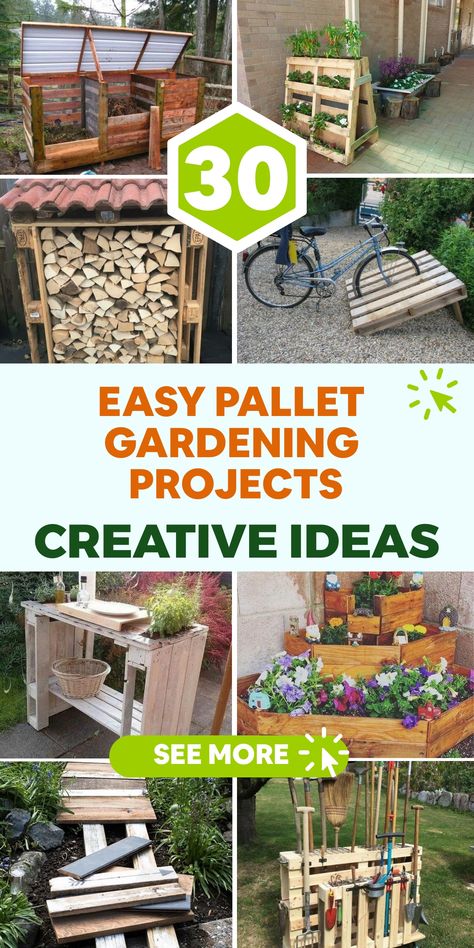 Embrace your creativity with simple pallet gardening ideas! Repurpose average pallets into elegant vertical gardens, herb planters, or a charming outdoor seating spot. Utilize basic tools and let your ideas flourish in transforming pallets into practical and chic garden enhancements. Experience the satisfaction of upcycling and relish the rewards of these hands-on projects. Pallet For Garden Tools, Pallet Projects For Garden, Pallet Garden Diy, Using Pallets In The Garden, Things Made Out Of Pallets, Backyard Pallet Ideas Diy Projects, Planters From Pallets, Garden From Pallets, Pallet Garden Boxes