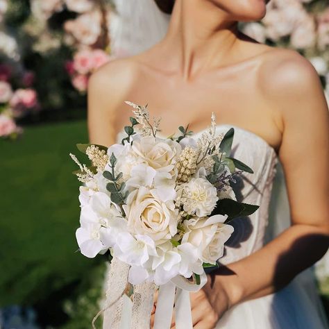 Rose Wedding Decorations, Orange Wedding Bouquet, Elegant Wedding Bouquets, Rustic Wedding Ceremony, Wedding Ceremony Ideas, Rustic Wedding Bouquet, White Wedding Bouquets, Artificial Rose, Wedding Flower Decorations