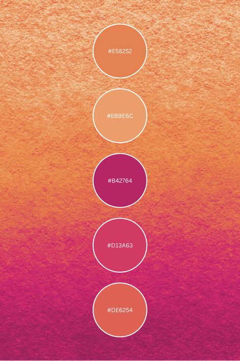 Use this beautiful color palette/color combo for inspiration on your next project! 🖤 #color #colorpallete #colorpaletteinspiration #bright #colorcombos Beach Color Palette Hex Codes, Ginger Color Palette, Pink And Orange Branding, Pink Orange Color Palette, Peachy Color Palette, Three Color Palette, Burnt Orange Color Palette, Terra Cotta Color Palette, Pink And Orange Color Palette