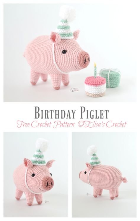 Amigurumi Birthday Piglet Crochet Free Pattern - Crochet & Knitting Small Crochet Pig Free Pattern, Crochet Birthday Amigurumi, Crochet Pinata Free Pattern, Fun Amigurumi Free Pattern, Piggy Crochet Free Pattern, Free Crochet Pig Patterns, Piglet Crochet Pattern Free, Peppa Pig Crochet Pattern Free, Birthday Crochet Patterns Free