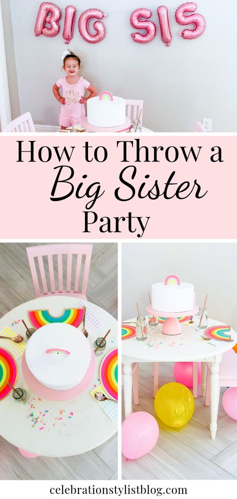 How to Throw a Big Sister Party | Party Ideas | Party Planning Blog | Party Supplies Gender Reveal For Big Sister, Big Sister Shower Ideas, Big Sister Party, Big Sister Baby Shower Ideas, Big Sister Basket Ideas, Big Sister Gift From New Baby, Sister Activities, Big Sister Present, Big Sister Kit