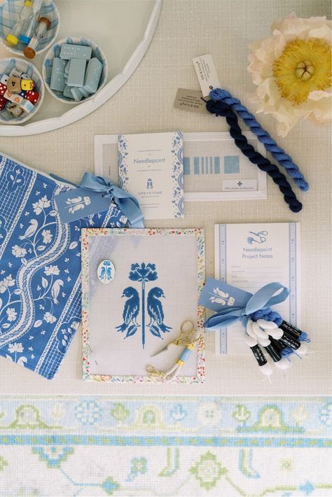 Classic and pretty designs with beautiful details, Greystone has a curated collection of hand-painted needlepoint canvases kitted with fiber. Perfect gift for the modern-day Grandmillenial, or beginner stitcher. Join our needlepoint community with #canvastokeepsake. Happy stitching! Needlepoint nation, blue and white design, classic style, preppy style, happy, coastal style, just add needlepoint, Main Line PA, needlepoint blog, small business Sarah Tucker, Blue And White Design, Needlepoint Belts, Pretty Designs, Style Preppy, Hand Painted Canvas, Vintage Canvas, Needlepoint Canvases, 10 Reasons