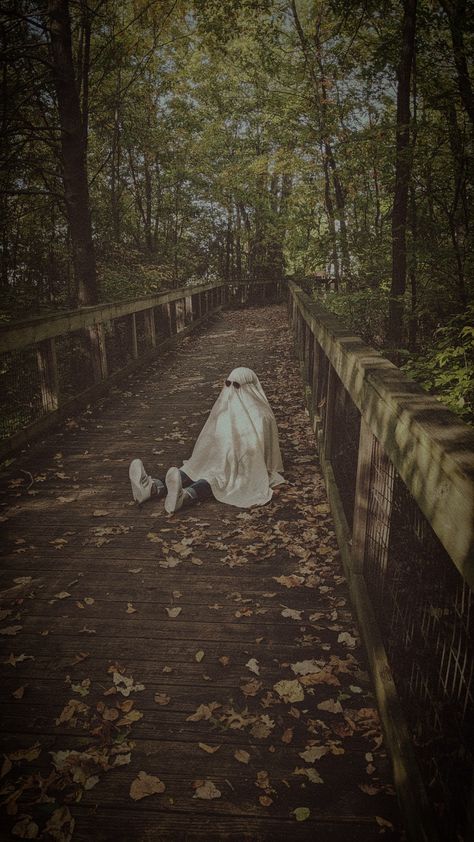 Sheet Ghost Aesthetic Wallpaper, Ghost Sheet Pictures, Friendly Ghost Aesthetic, Scary Asthetic Picture, Friend Ghost Photos, Blanket Ghost Aesthetic, Aesthetic Cute Ghost Wallpaper, Autumn Picture Ideas, Sheet Ghost Aesthetic