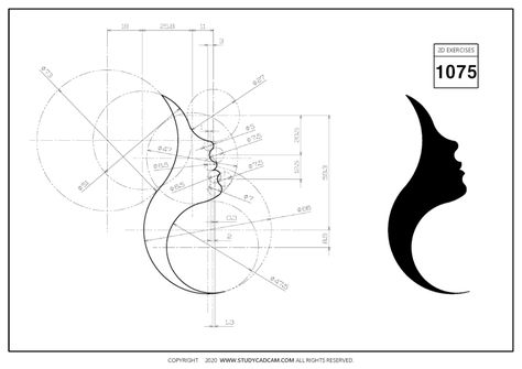 2D CAD EXERCISES 1075 - STUDYCADCAM Geometric Face Drawing, Isometric Drawing Exercises, Autocad Isometric Drawing, Drawing Graphic Design, 3d Geometry, Geometric Face, Face Outline, Isometric Drawing, Logo Sketches