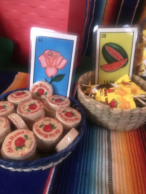 Loteria Candy Candy Loteria Halloween Party, Loteria Theme Party Centerpieces, Loteria Gender Reveal Party, Loteria Gender Reveal, Loteria Decorations Ideas, La Loteria Party Ideas, Loteria Theme Party Ideas, Loteria Decorations, Loteria Birthday Party Theme