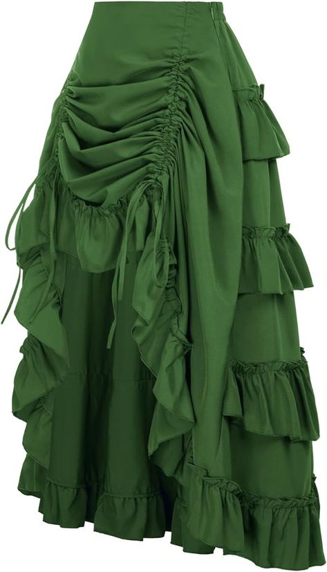 SCARLET DARKNESS Women's 2024 Summer Skirt Gothic Steampunk Skirt Victorian High-Low Bustle Skirt, New Ruffle-green, S : Amazon.co.uk: Fashion Steampunk Skirt Diy, Dark Green Outfits For Women, All Green Outfit, Scarlet Darkness, Green Outfits For Women, Skirt Outfits Ideas, Dark Green Skirt, Victorian Skirt, Steampunk Skirt