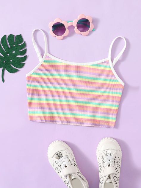 Tanktop Girl, Tank Girl, Striped Tank Top, Shein Style, Tank Top Cami, Rainbow Stripes, Cami Top, Girls Clothing, Cami Tops