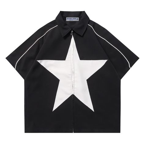 Top Streetwear Brands, Zipper Shirt, Hip Hop Shirts, Patchwork Shorts, Harajuku Streetwear, Sleeves Clothing, Grunge Style, Star Shirt, New Classic