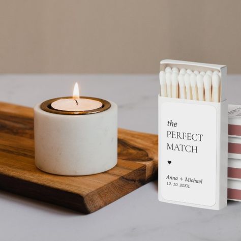 Perfect Match Modern Elegant Unique Wedding Favor His And Hers Wedding Favors, Wedding Table Favors, Personalized Wedding Matches, Classy Wedding Favors, Candle Wedding Favor, Modern Wedding Favors, Simple Wedding Favors, Wedding Favor Table, Bulk Wedding Favors