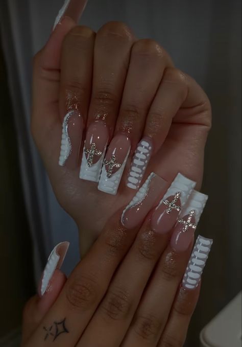 Graduation Nails, Acrylic Nail Set, Hard Nails, Rosen Tattoo, Colored Acrylic Nails, Girly Acrylic Nails, White Acrylic Nails, French Tip Acrylic Nails, Acrylic Nails Coffin Pink