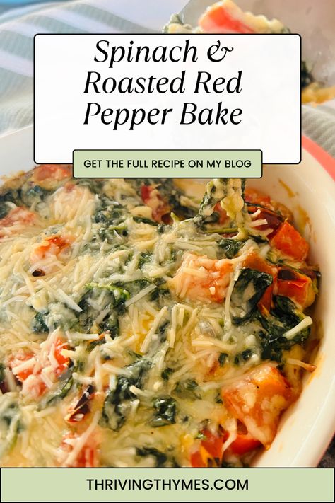 Creamy and full of flavor, this Spinach and Roasted Red Pepper Bake is an absolute must-have for your next side dish. It is the most versatile dish which can also be served as a warm dip, a casserole and the list goes on! Spinach And Peppers, Spinach Gratin, Spinach Bake, Roasted Red Pepper Soup, Breakfast Soup, Red Pepper Soup, Roasted Red Pepper, Spinach Recipes, Stuffed Pepper Soup