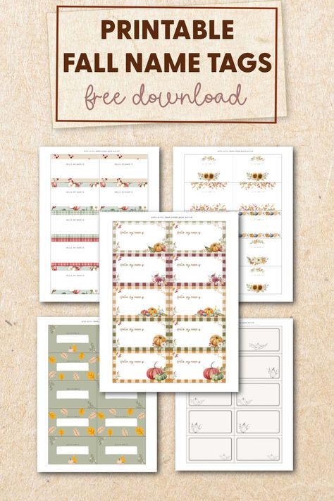 Fall Tags Printable Free, Fall Name Tags, Fall Place Cards, Tag Template Free, Printable Vinyl Sticker Paper, Fall Tea, Autumn Florals, Free Fall Printables, Printable Place Cards