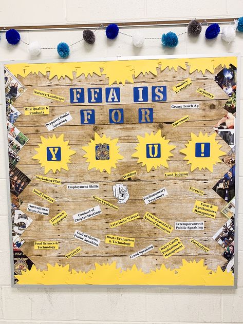 Use FFA New Horizons magazines to create an epic border for any FFA bulletin board! #bulletinboard #ffa #teachag #classroomdecor Ag Ed Bulletin Board, Fun Ffa Activities, Ffa Room Decor, High School Ag Classroom, Ag Teacher Bulletin Boards, Ffa Recruitment Ideas, Agriculture Teacher Classroom, Agriculture Classroom High Schools, Ag Bulletin Boards