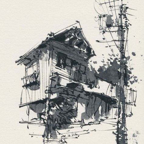 Albert Kiefer, House In Tokyo, It Painting, Love Pastel, Pen Art Work, China Ink, Brush Pen Art, Architecture Drawing Sketchbooks, Sketch Ink