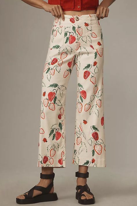 New Today: Clothing & Accessories | Anthropologie Cropped Wide Leg Trousers, Fancy Cocktails, Diy Vetement, Cropped Wide Leg Pants, Fruit Print, Capri Jeans, Women Denim Jeans, Mode Inspiration, Outfits Casuales