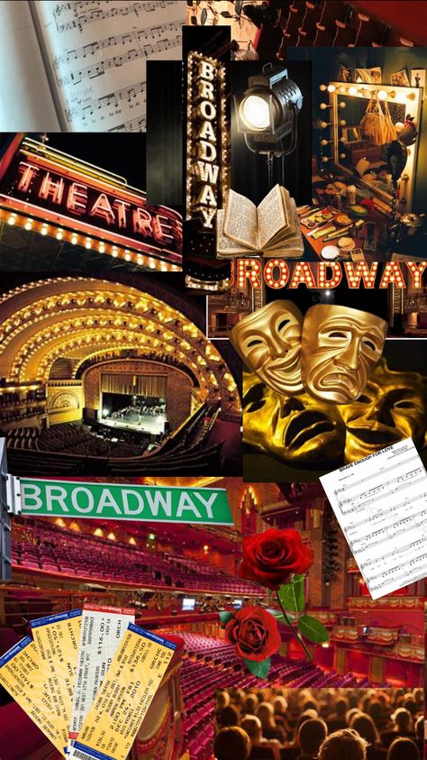 Aesthetic Theatre Wallpaper, Theater Production Aesthetic, Musical Theatre Vision Board, Broadway New York Aesthetic, Musical Theatre Collage, Stage Acting Aesthetic, Theater Kid Wallpaper, Theatre Wallpaper Aesthetic, Theatre Kid Wallpaper