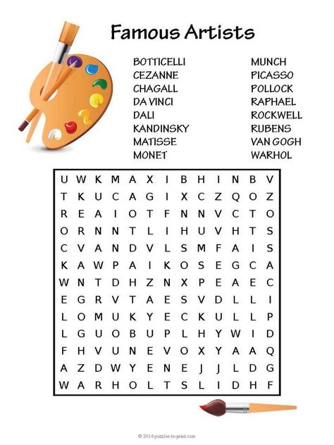 Artists Word Search Addie Model, Loving Vincent, Movie Worksheet, Angles Worksheet, Art Handouts, Senior Activities, Printable Puzzles, Art Worksheets, Word Searches