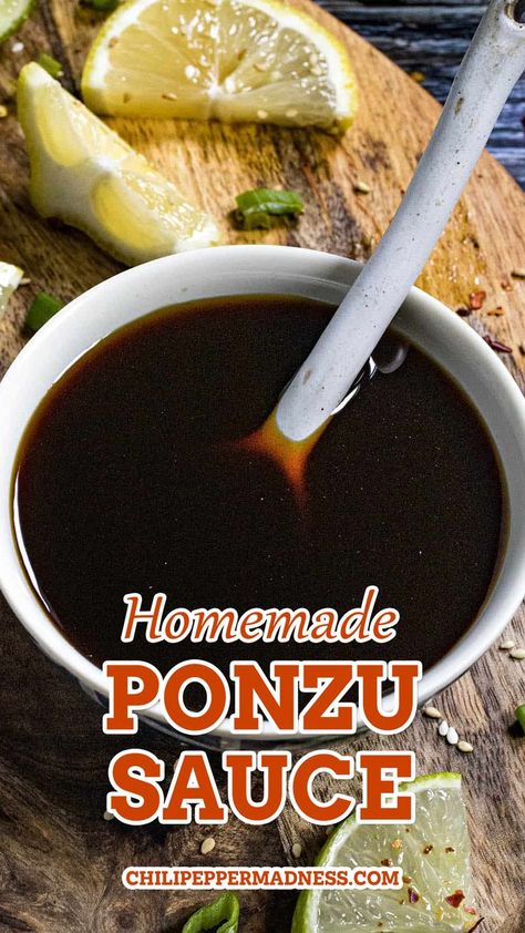 Homemade Ponzu Sauce looking extra inviting. Easy Ponzu Sauce Recipe, How To Make Ponzu Sauce, Mirin Sauce Recipe, Asian Fish Sauce Recipes, Ponzu Sauce Recipe Simple, Japanese Hot Sauce, Ponzo Sauce Recipe, Spicy Poke Sauce, Spicy Ponzu Sauce Recipe