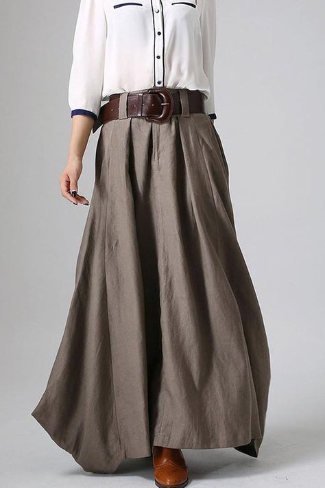 Skirts never go out of style – XiaoLizi Cotton Maxi Skirt With Pockets, Gray Cotton Skirt With Pockets, Gray Workwear Skirt With Pockets, Linen Maxi Skirt With Pockets For Work, Casual Maxi Skirt, Long Linen Skirt, Work Skirt, Denim Skirt Outfits, 여름 스타일