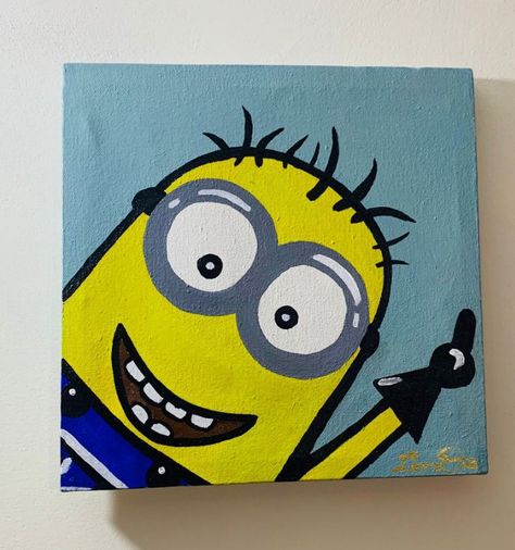 Minion Painting, Cartoon Painting, Big Eyes, Minion, Boy Birthday, Painting Ideas, Cartoon Characters, Canvas Painting, Canvas