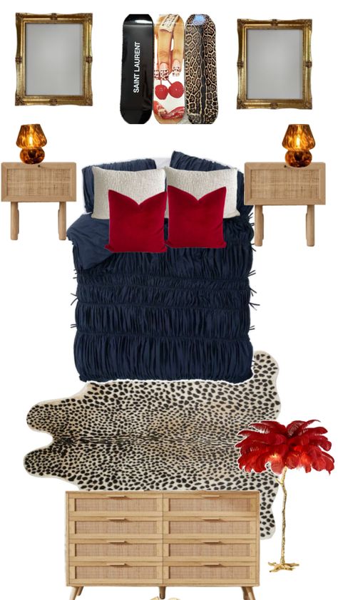 Bedroom Red Accents, Vogue Bedroom, Cheetah Bedroom, Navy Room, College Apartment Decor, Bedroom Red, Bedroom Decor Design, Redecorate Bedroom, Room Redo