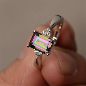 Women 925 Silver Gift Rainbow Fire Mystic Topaz Wedding Engagement Ring Sz6-10 Gem Rings, Rainbow Topaz, Mystic Topaz Ring, Hand Rings, 1 Dollar, Rainbow Jewelry, Princess Cut Rings, Cat Ring, Lahore Pakistan