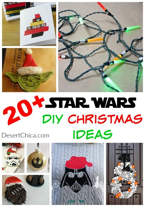 Over 20 DIY Star Wars Christmas ideas from food and fun to DIY Star Wars crafts. You are sure to find a fun project to make during this holiday season! Star Wars Christmas Crafts, Star Wars Diy Crafts, Diy Star Wars Gifts, Star Wars Christmas Decorations, Star Wars Christmas Ornaments, Decoracion Star Wars, Star Wars Christmas Tree, Recipes Cards, Diy Star Wars