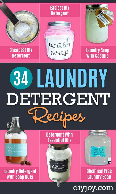 Laundry Detergent Recipes - DIY Detergents and Cleaning Recipe Tutorials for Homemade Inexpensive Cleaners You Can Make At Home - Scented Powder and Liquid for He Washer - Save Money With These Cheap Ideas - Natural Products With Essential Oils - Baby, Sensitive Skin Detergent Free Ideas http://diyjoy.com/diy-laundry-detergent-recipes Chemical Free Laundry Detergent, Diy Laundry Soap Recipe, Laundry Soap Recipe, Diy Detergent, Homemade Laundry Detergent Recipes, Diy Laundry Soap, Homemade Detergent, Laundry Detergent Recipe, Detergent Recipe