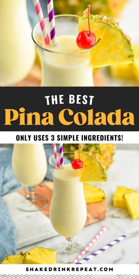 Easy Pina Colada Recipe, Colada Drinks, Shake Drink, Pina Colada Drinks, Rum Drinks Recipes, Food And Drink Recipes, Frozen Cocktail Recipes, Pina Colada Recipe, Cocktail Drinks Alcoholic