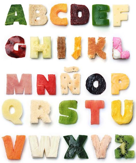 Handmade Typography, Food Font, Food Lettering, Food Typography, Scrapbook Printing, Alfabet Letters, Digi Scrapbooking, 2d Design, Alphabet Stickers