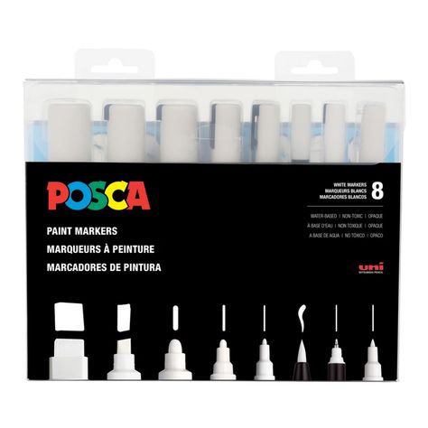 uni POSCA Acrylic Paint Marker - 8 Marker All White Set Posca Markers, Posca Marker, Water Based Acrylic Paint, Acrylic Paint Pens, Marker Set, Paint Marker, White Set, Markers Set, Art Tools