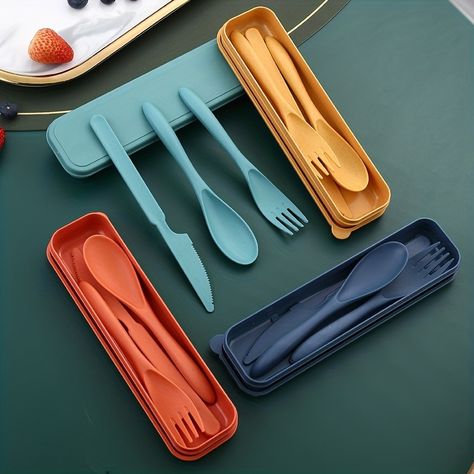 Portable Utensils, Travel Lunches, Reusable Utensils, Camping Utensils, Travel Utensils, Plastic Utensils, Spoon Knife, Eating Utensils, Wheat Straw