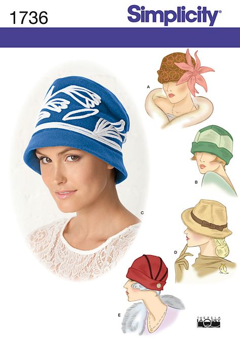 Purchase Simplicity 1736 Misses Hats and read its pattern reviews. Find other Accessories, sewing patterns. Cloche Hat Pattern, Vintage Style Hat, Fleece Hats, Hat Patterns To Sew, Retro Hats, Simplicity Sewing, Couture Vintage, Simplicity Sewing Patterns, Sewing Pattern Sizes