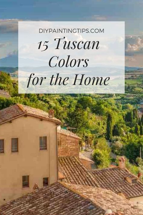 When looking for a color palette for your home, it helps to turn to well-established themes, like the colors of Tuscany. Imagine sun-soaked fields of sunflowers, rich red wine, and orchards of ripe olive trees. You can channel the vibrant culture of Italy in your home. Read our post of 15 beautiful Tuscan paint colors for inspiration and ideas. Tuscan Wall Paint, Vineyard Kitchen Theme, Tuscan Color Palette Living Room, Tuscany Exterior Paint Colors, Tuscan House Colors Exterior, Italian Houses Exterior Tuscan Style, Modern Tuscan Paint Colors, Tuscan Yellow Paint Colors, Tuscan House Exterior Paint Colors