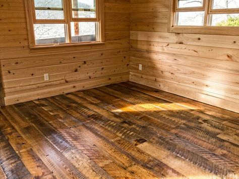 Rough cut lumber - that floor in our Spanish house Cabin Walls, Log Home Flooring, Rough Cut Lumber, Pine Cabin, Pine Flooring, Rustic Wood Floors, Log Cabin Interior, Creek House, River Birch