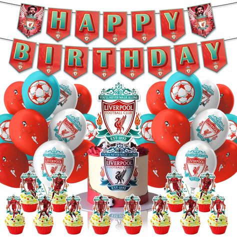 PRICES MAY VARY. 【Liverpool FC Party Decoration kit】Long birthday banner x 1, big cake inserted card x 1, coil x 1, cute muffin inserted cards x 24, Liverpool FC balloons x 18 【Unique Design】Liverpool FC party supplies perfect for soccer theme birthday party, Liverpool FC birthday party, soccer fans birthday party, garden parties, outdoor role play, school supplies, and a variety of party scenarios. Easy to assemble, no time consuming, enjoy the fun with your kids! 【Great Soccer Birthday Party S Liverpool Theme Birthday Party, Liverpool Birthday Party Ideas, Soccer Birthday Party Ideas, Soccer Themed Birthday Party, Football Party Favors, Big Cake, Liverpool Soccer, Balloon Cupcakes, Soccer Birthday Parties