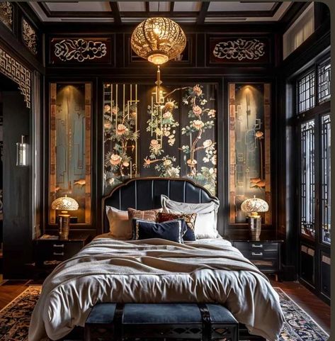 Deco Bedroom Ideas, Art Deco Bedroom Ideas, Zen Minimalism, Dark And Moody Interiors, Simple Bed Frame, Luxury Bedroom Decor, Art Deco Bedroom, Deco Bedroom, Art Deco Decor