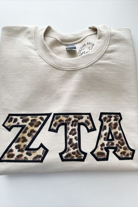 Sorority Letters Shirt, Sorority Letter Shirt, Big Little Baskets Ideas, Sorority Stitched Letters, Sorority Letter Shirts, Sorority Letters Sweatshirt, Zta Letters, Sorority Shirts Letters, Big Lil Gifts