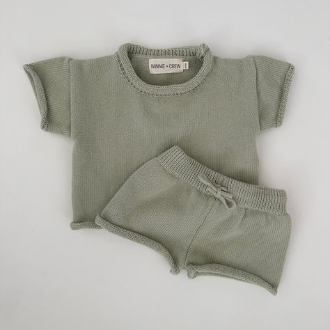 Introducing the Saylor Knit Set - the perfect comfy outfit for your little one this spring and summer! Made with soft cotton and featuring an oversized fit, this set includes a shirt and shorts with raw hems for a laid-back look. Perfect for babies and toddlers. -- Fit is intended to be oversized/loose. Material: 100% Cotton Care Instructions: We recommend that our knit styles are hand-washed and laid flat to dry. Newborn Clothes Summer, Spring Newborn Outfits, Gender Neutral Baby Outfits, Aesthetic Baby Clothes, Summer Baby Outfits, Cute Baby Clothes Newborn, Baby Boy Summer Outfits, Baby Baker, Knitted Stuff