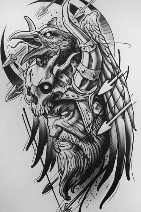 Viking Tattoo Drawings #tattoosformen #sleevetattoo Tato Maori, Viking Warrior Tattoos, Scandinavian Tattoo, Protection Tattoo, Viking Tattoo Sleeve, Arte Occulta, Kunst Tattoos, Marquesan Tattoos, Tattoo Zeichnungen